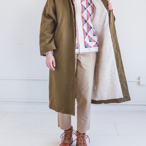 EUC! Micaela Greg Linen Cotton Sherpa Lined Trench in Fir - Picture 13 of 14